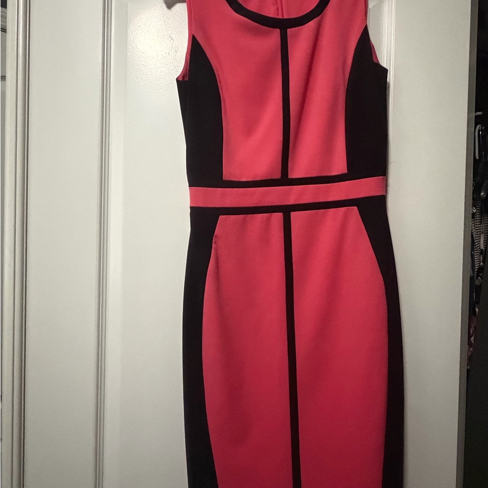 New York & Company Pink and Black Midi Dress